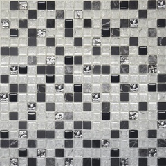 Мозаика Glass & Stone 2026 микс мрамор черный-черный-белый кол-платина (чип 15х15мм) ZZ|30x30